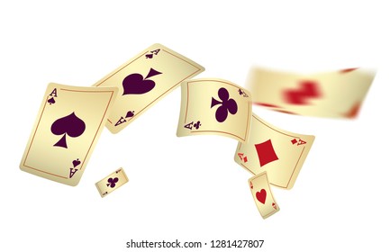 Casino Playing Cards are falling down. Vector illustration in vintage style.