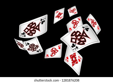 Casino Playing Cards are falling down. Vector illustration in vintage style.
