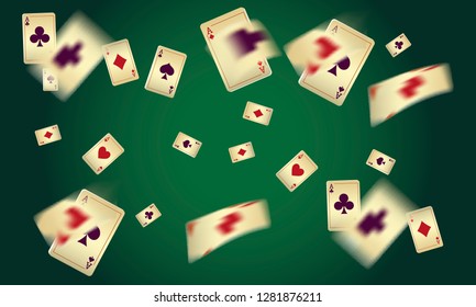 Casino Playing Cards are falling down. Vector illustration in vintage style.