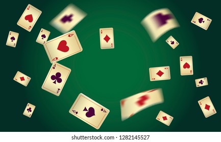 Casino Playing Cards are falling down. Vector illustration in vintage style.