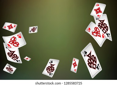 Casino Playing Cards are falling down. Vector illustration in vintage style.