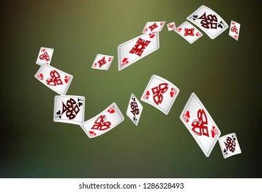 Casino Playing Cards are falling down. Vector illustration in vintage style.