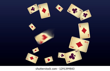 Casino Playing Cards are falling down. Vector illustration in vintage style.