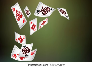 Casino Playing Cards are falling down. Vector illustration in vintage style.