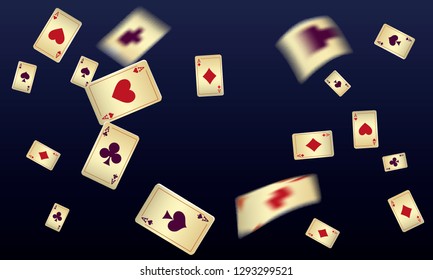 Casino Playing Cards are falling down. Vector illustration in vintage style.