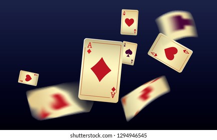 Casino Playing Cards are falling down. Vector illustration in vintage style.