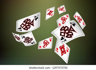 Casino Playing Cards are falling down. Vector illustration in vintage style.