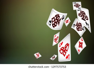 Casino Playing Cards are falling down. Vector illustration in vintage style.