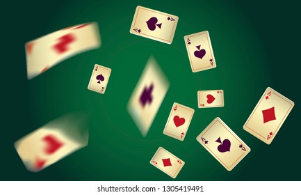 Casino Playing Cards are falling down. Vector illustration in vintage style.