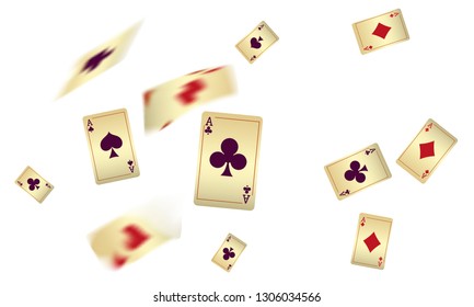 Casino Playing Cards are falling down. Vector illustration in vintage style.
