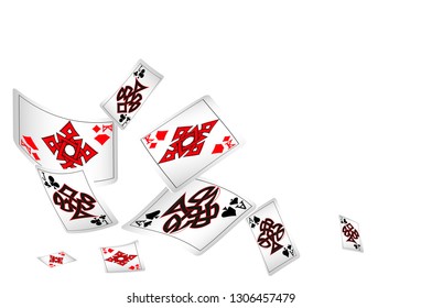 Casino Playing Cards are falling down. Vector illustration in vintage style.