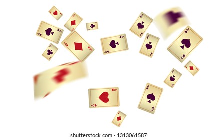 Casino Playing Cards are falling down. Vector illustration in vintage style.