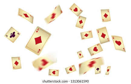 Casino Playing Cards are falling down. Vector illustration in vintage style.
