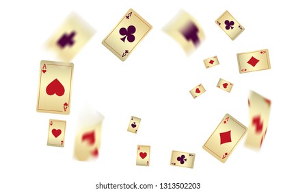 Casino Playing Cards are falling down. Vector illustration in vintage style.