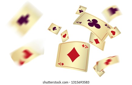 Casino Playing Cards are falling down. Vector illustration in vintage style.