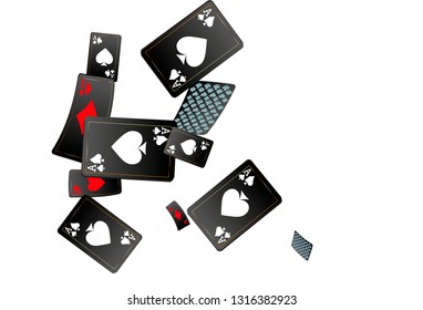 Casino Playing Cards are falling down. Vector illustration in vintage style.