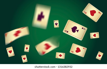 Casino Playing Cards are falling down. Vector illustration in vintage style.