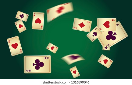 Casino Playing Cards are falling down. Vector illustration in vintage style.