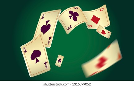 Casino Playing Cards are falling down. Vector illustration in vintage style.