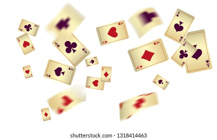 Casino Playing Cards are falling down. Vector illustration in vintage style.