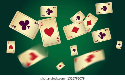 Casino Playing Cards are falling down. Vector illustration in vintage style.