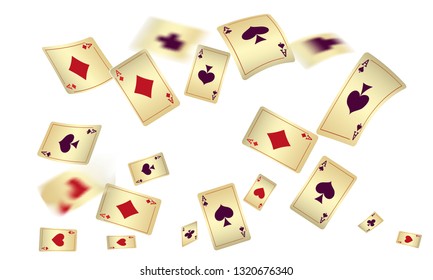 Casino Playing Cards are falling down. Vector illustration in vintage style.