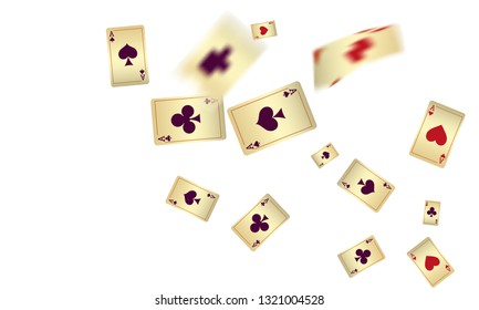 Casino Playing Cards are falling down. Vector illustration in vintage style.