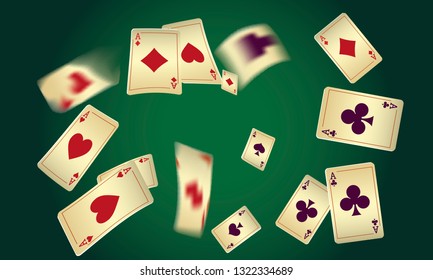 Casino Playing Cards are falling down. Vector illustration in vintage style.