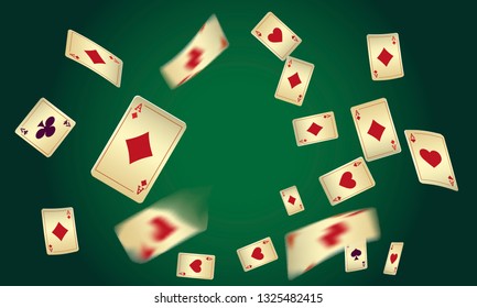 Casino Playing Cards are falling down. Vector illustration in vintage style.