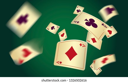 Casino Playing Cards are falling down. Vector illustration in vintage style.
