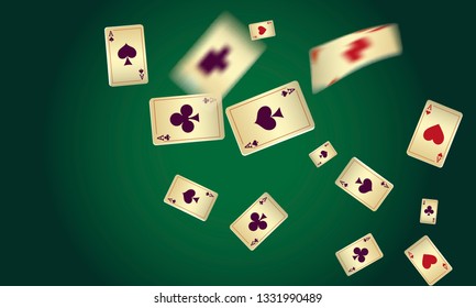 Casino Playing Cards are falling down. Vector illustration in vintage style.