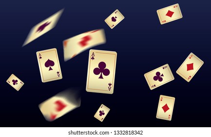 Casino Playing Cards are falling down. Vector illustration in vintage style.