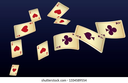 Casino Playing Cards are falling down. Vector illustration in vintage style.