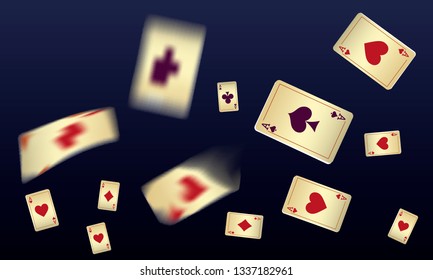 Casino Playing Cards are falling down. Vector illustration in vintage style.