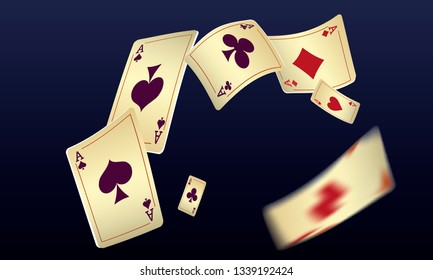 Casino Playing Cards are falling down. Vector illustration in vintage style.