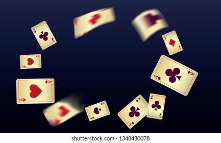 Casino Playing Cards are falling down. Vector illustration in vintage style.