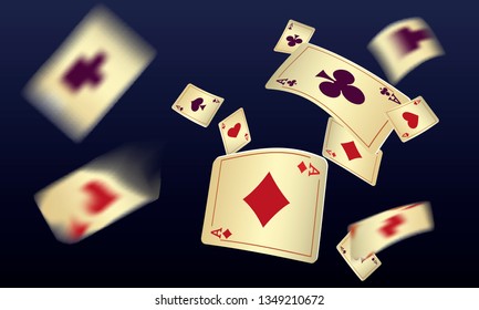 Casino Playing Cards are falling down. Vector illustration in vintage style.