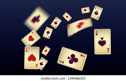 Casino Playing Cards are falling down. Vector illustration in vintage style.