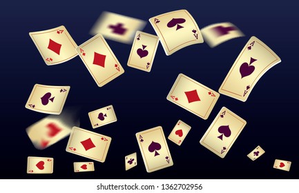 Casino Playing Cards are falling down. Vector illustration in vintage style.