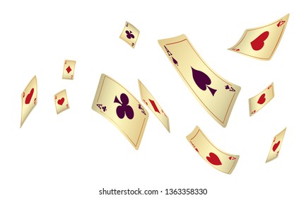 Casino Playing Cards are falling down. Vector illustration in vintage style.