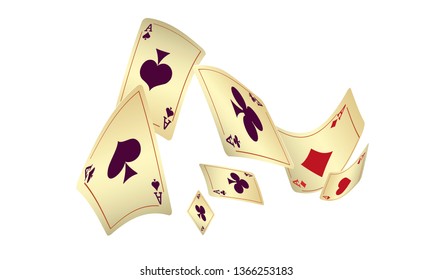 Casino Playing Cards are falling down. Vector illustration in vintage style.