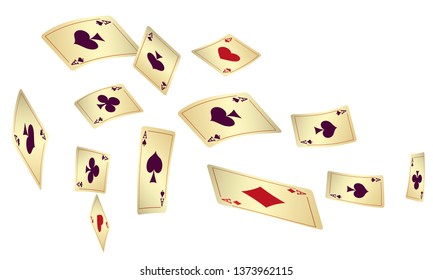 Casino Playing Cards are falling down. Vector illustration in vintage style.