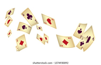 Casino Playing Cards are falling down. Vector illustration in vintage style.