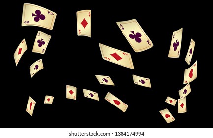 Casino Playing Cards are falling down. Vector illustration in vintage style.