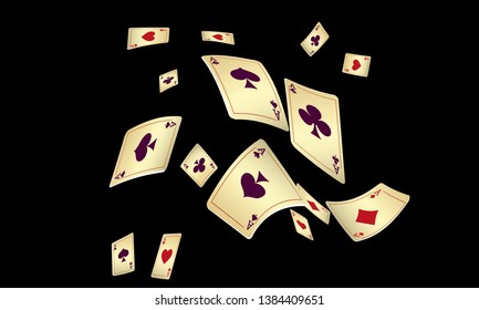 Casino Playing Cards are falling down. Vector illustration in vintage style.