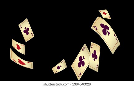 Casino Playing Cards are falling down. Vector illustration in vintage style.