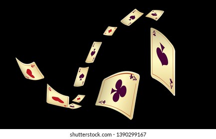 Casino Playing Cards are falling down. Vector illustration in vintage style.