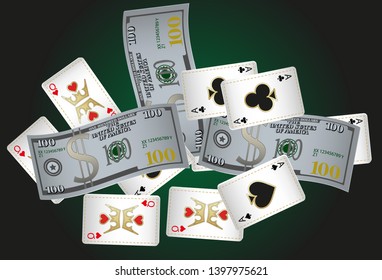 Casino Playing Cards are falling down. Playing Cards rain. Pattern for ads of parties, events in Vegas. Vector illustration