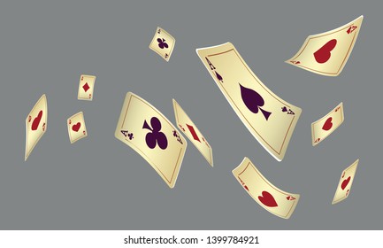 Casino Playing Cards are falling down. Vector illustration in vintage style