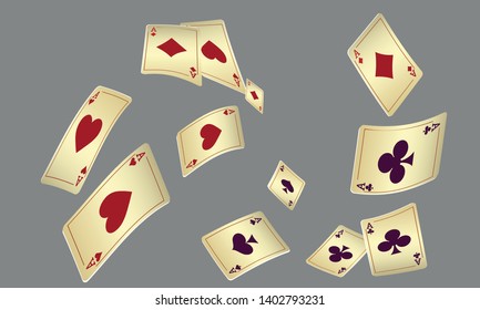 Casino Playing Cards are falling down. Playing Cards rain. Pattern for ads of parties, events in Vegas. Vector illustration